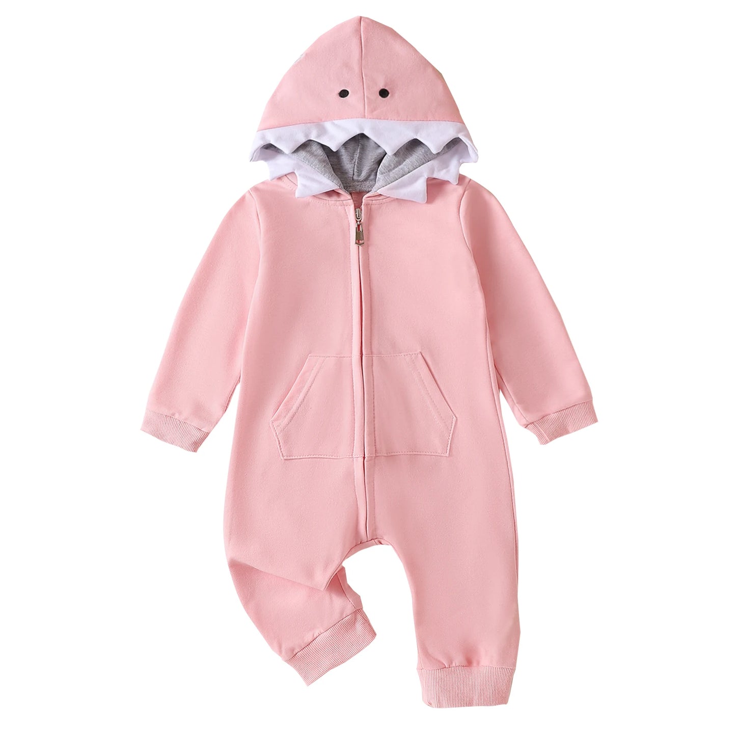 Mameluco con capucha de manga larga para recién nacido, mameluco de tiburón, ropa de bebé con diseño "dunked", para niños y niñas, de una pieza, otoño