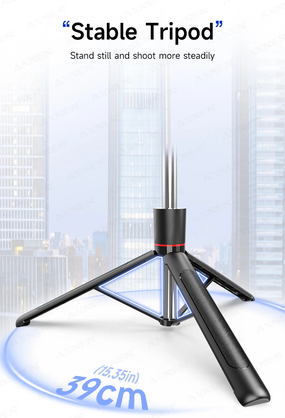 Perche à selfie trépied 1708mm avec télécommande Bluetooth — rotation 360°, interface 1/4", lumière optionnelle