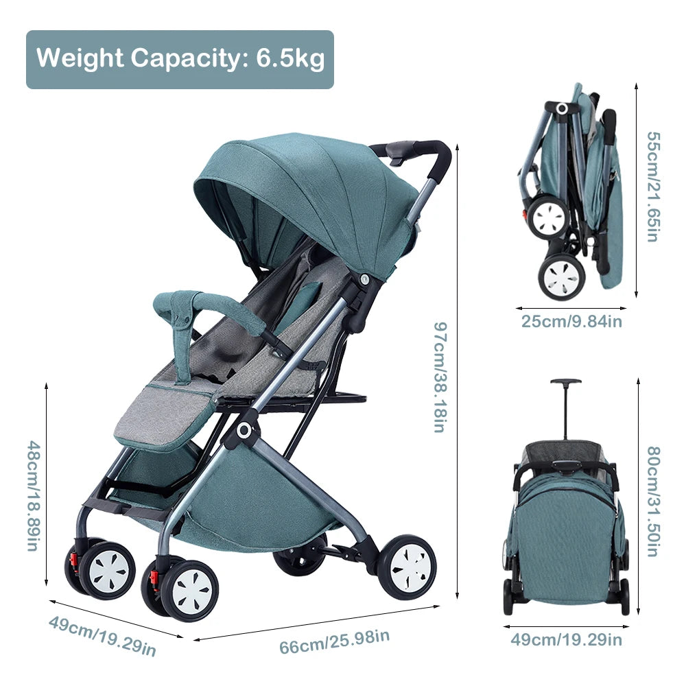 Lightweight Baby Stroller, Compact Travel Stroller for Toddlers for Airplane, Baby Stroller with 5-Point Harness, Adjustable Backrest