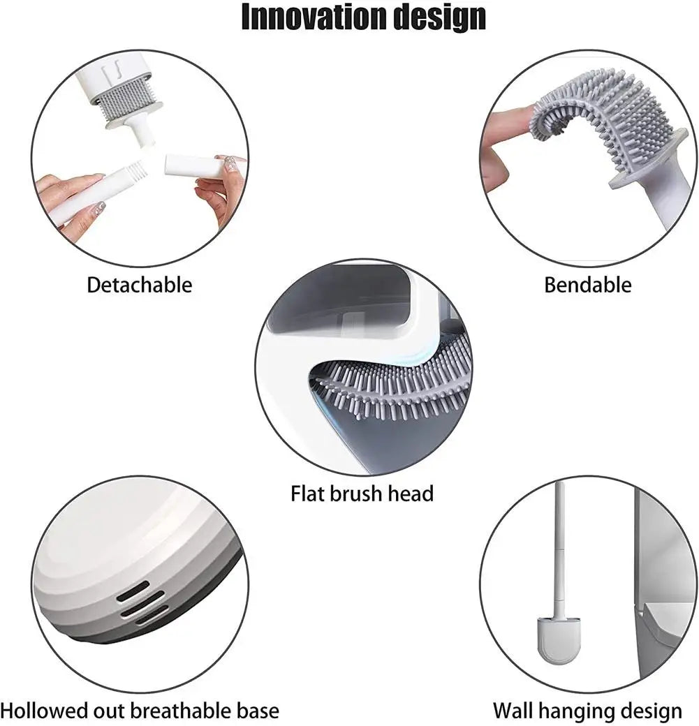 Nettoyeur de brosse de toilette suspendu en Silicone, avec manche Long, nettoyeur Flexible, brosse de salle de bain, support à séchage rapide, accessoires de salle de bains