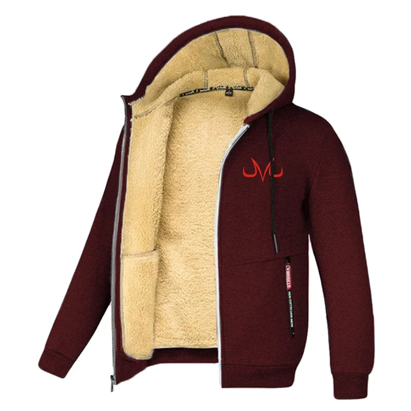 Men's Printed Sherpa Fleece Lined Jackets, Plush Winter Warm Coats with Zipper Pockets, Full-Zip Hooded Sweatshirt, Outdoor Outfits