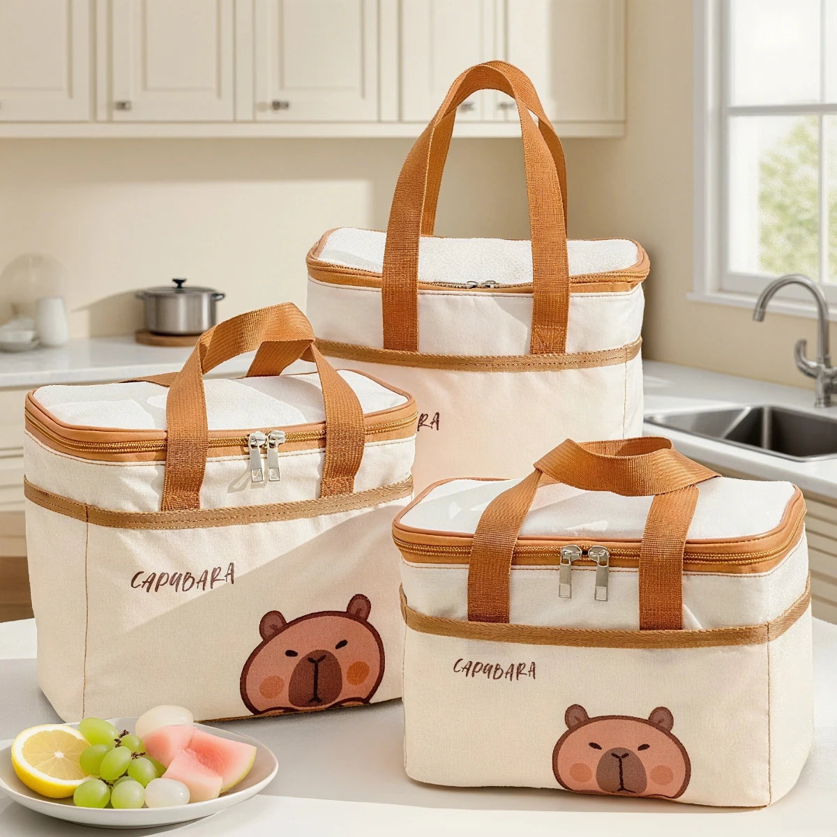 Sac à déjeuner isolé Capybara mignon pour étudiant enfant, sac thermique Portable de grande capacité étanche pour aliments, sac isotherme réutilisable pour pique-nique