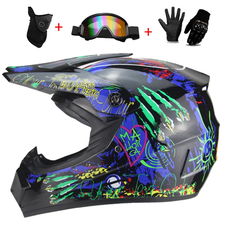 Casco completo de moto para niños, cascos de motocross para niños, gafas de moto todoterreno, guantes de protección para ciclismo