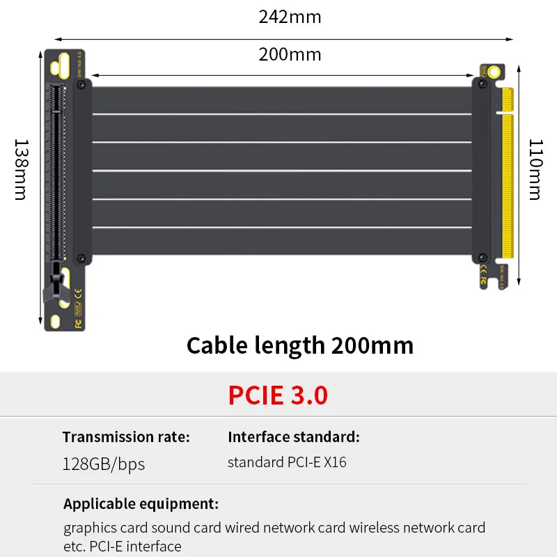 Teucer support de montage GPU Vertical support de carte graphique PC PCI-E 3.0/4.0x16 Anti-interférence Flexible 90 °   Câble d'extension