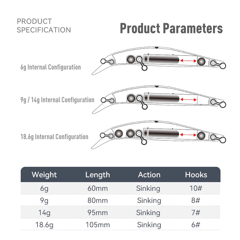 Kingdom Kingart coulant méné leurres de pêche 6g 9g 14g 18.6g Jerkbaits   Wobblers d'action réaliste, appâts durs silencieux, bar de mer