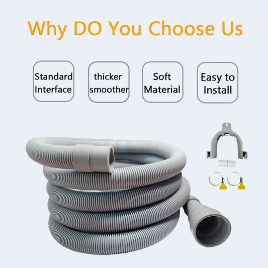 Washing Machine and Dishwasher Drain Hose Kit, including Flexible Corrugated Hose, Extension Adapter and Hose Clamp, 1 Piece
