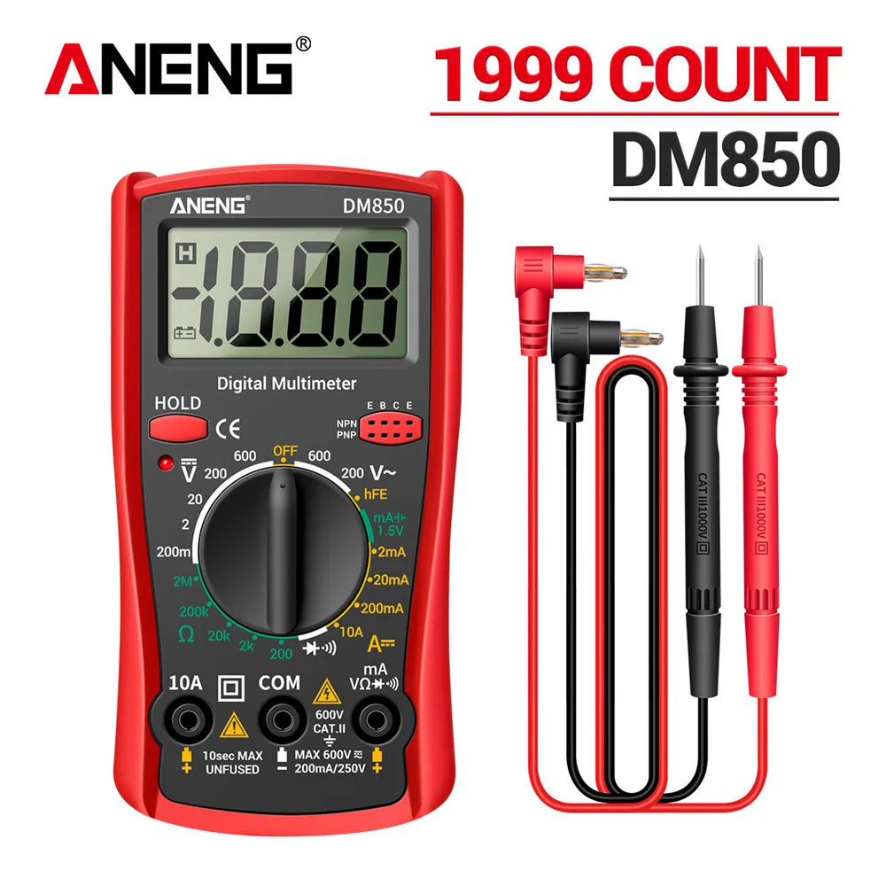 Multimètre numérique automatique professionnel — testeur tension AC/DC, ampèremètre, ohm, 1999 points