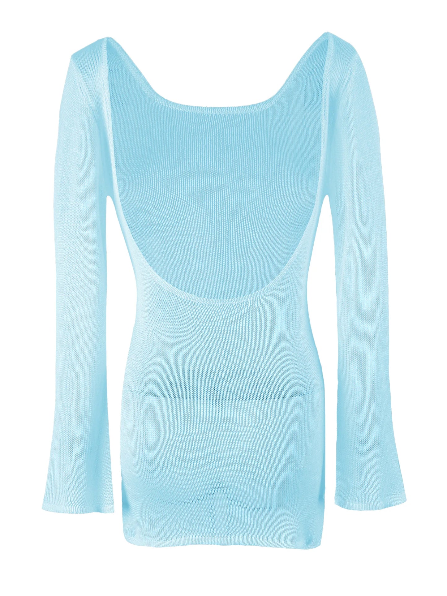 Robe de plage en tricot transparent pour femmes, dos nu, manches cloche, couleur unie, coverups de bain, élégante, col rond, mini, été, 2025, K98