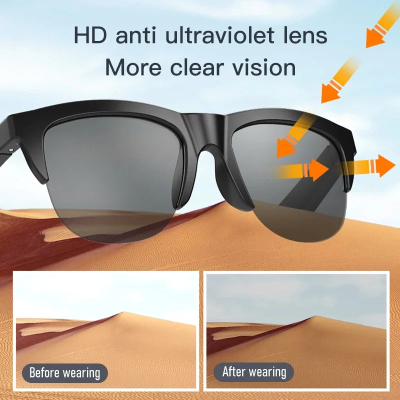 Nuevas gafas de sol Smart Bluetooth V5.3 con función de llamada, auriculares HIFI para deportes al aire libre, tecnología Anti-touch UV negra para hombres y mujeres