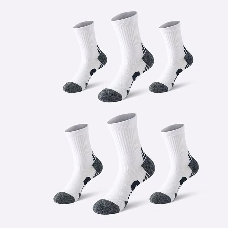 3 paires de chaussettes atétiques pour hommes, chaussettes de sport respirantes, de course en plein air, de Compression, longues, noires, blanches, bleues, extensibles