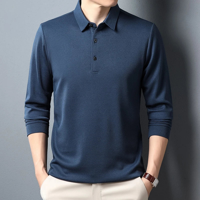 Polo de negocios informal de manga larga para hombre, camiseta cómoda de verano