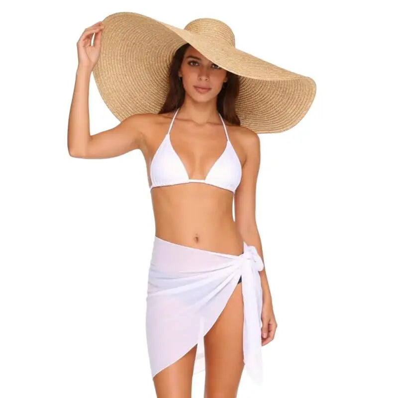 Paréo court en mousseline pour femme, cache-maillot de bain, enveloppe de plage, jupe courte transparente, écharpe en mousseline, couvre-maillot de bain