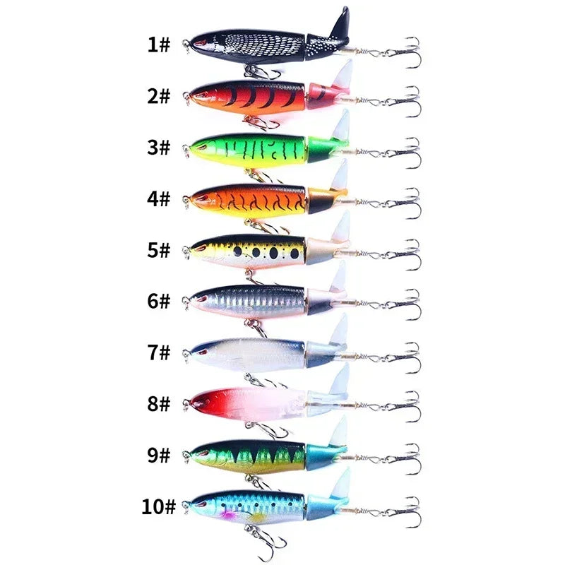 Ensemble de leurres de pêche Popper Topwater, Wobblers rotatifs artificiels, matériel de queue, appâts durs, accessoires de pêche, 5 pièces, 10 pièces