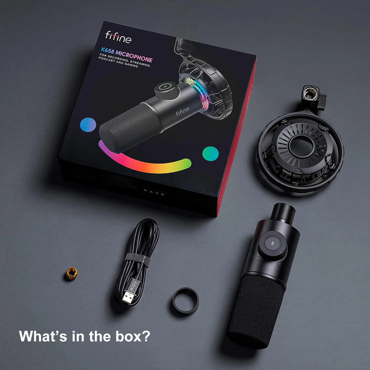 FIFINE K658 — Microphone USB Gaming LED RGB Bouton Muet PC & Tablette
