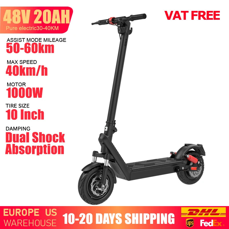 Trottinette Électrique Pliable 1000W 48V 20AH — 40 km/h 10 Pouces Adultes