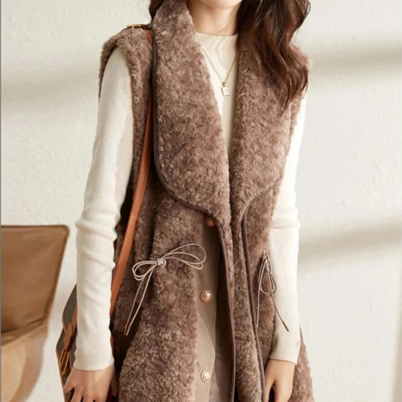 Chalecos de piel de cordero para mujer, Wstring de proximidad, chalecos elegantes de otoño para mujer, nueva colección