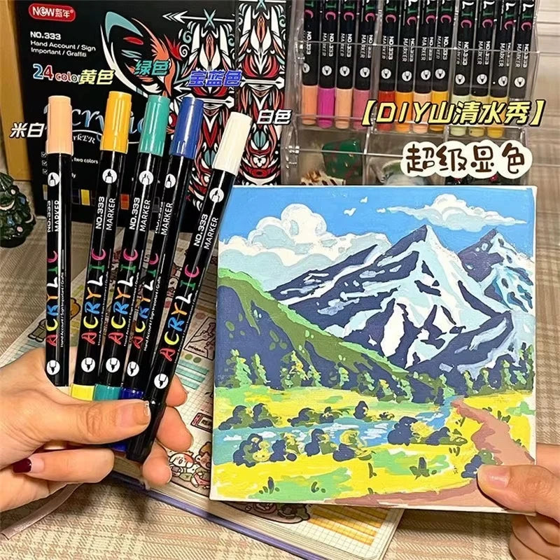 Rotuladores de pintura acrílica profesionales de 48 colores, punta doble fina y pincel, adecuados para piedra, madera, caligrafía