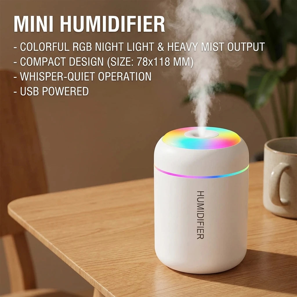 Humidificateur d'air USB LED, pulvérisateur de brume fraîche de bureau, diffuseur d'arôme, purificateur d'huile essentielle pour la maison et la chambre à coucher