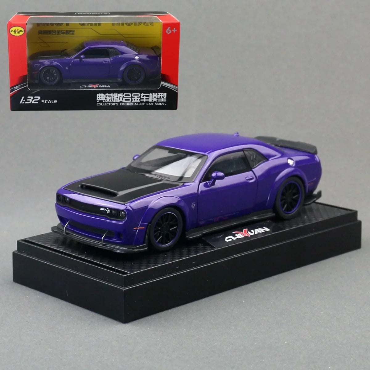 Modelo de coche de aleación Dodge Challenger Hellcat SRT 1:32 con sonido y luz, vehículo de juguete de metal con retrofricción, regalo para niño, colección en miniatura