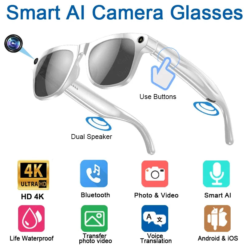 Lenovo HD 4K AI Smart Glasses ChatGPT 100MP Camera Bluetooth Call 260Mah Battery Music Voice Assistant Control Smart Glasses