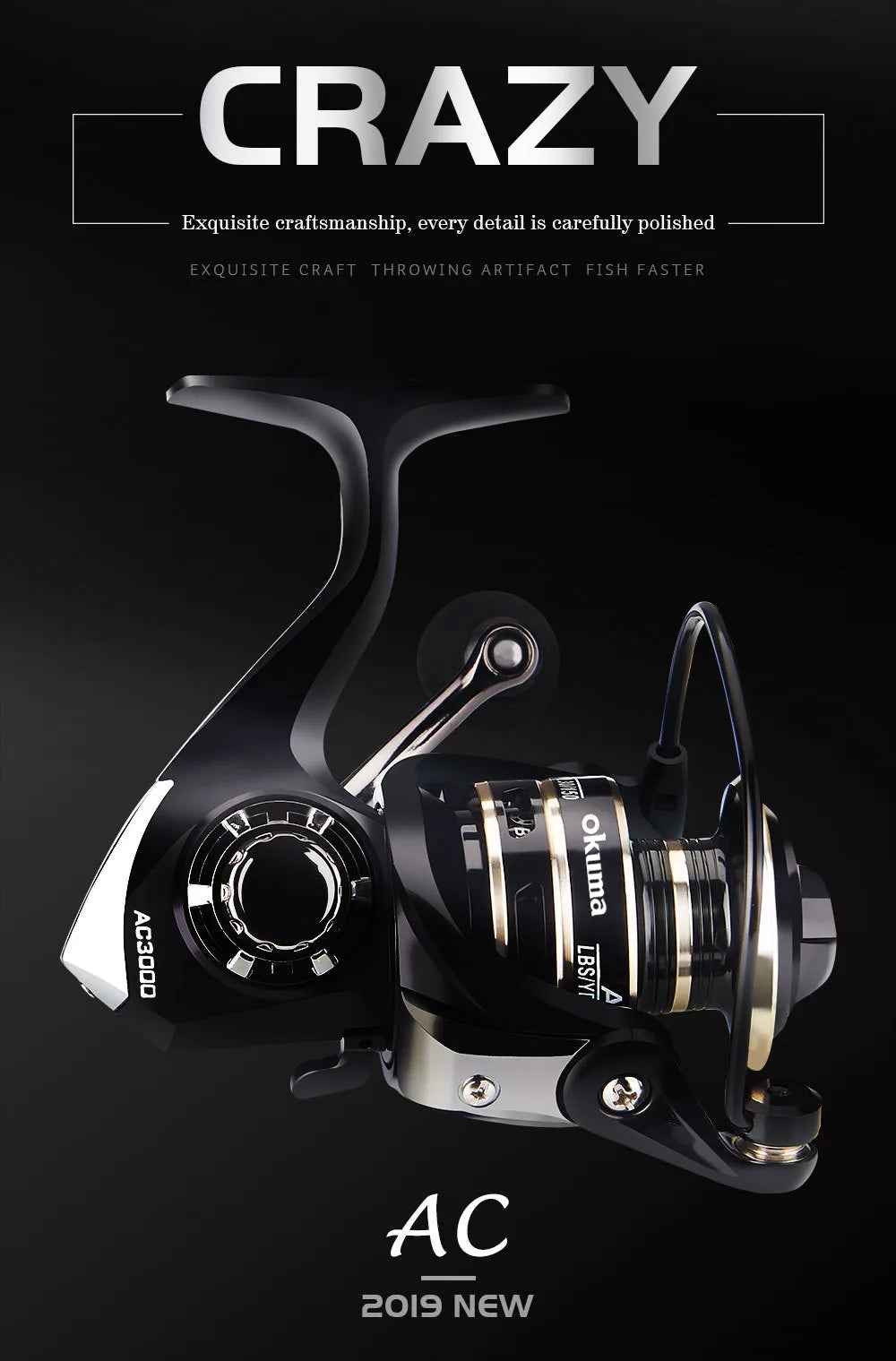 Le plus récent OKUMA AC2000-7000 Moulinet De Pêche En Métal Balle Grip Spinning Reel 5.2:1 Métal Moulinet Tasse 12KG Max Drag