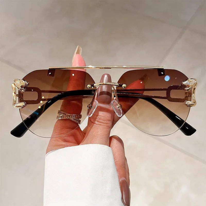 Women's Vintage Rimless Sunglasses, Luxury Sun Glasses, Women's Fashion Eyewear, Breathable Shades, 2023
