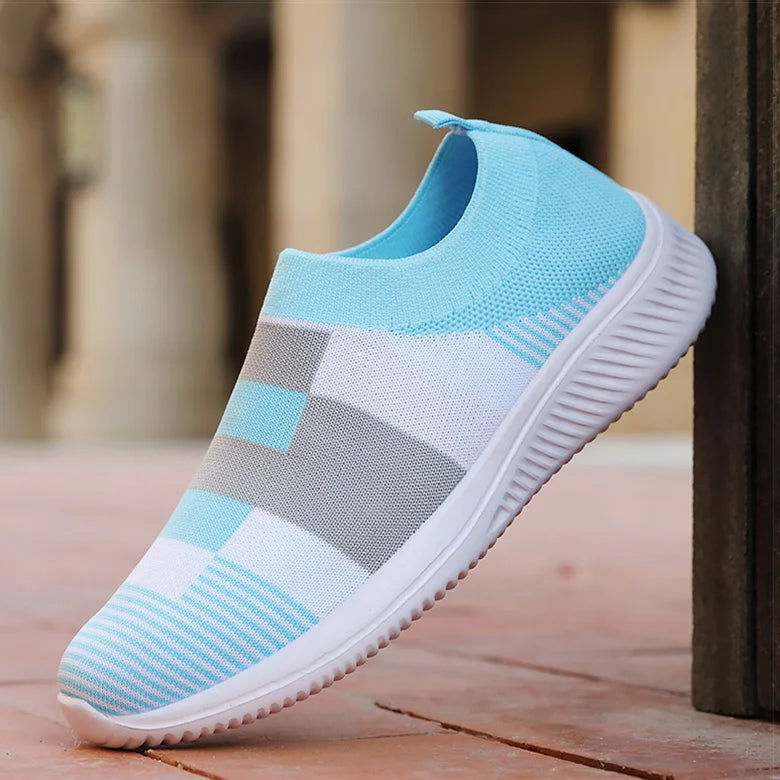 Zapatillas Planas Tejidas con Mezcla de Colores para Mujer, Zapatos Casuales Vulcanizados de la Nueva Colección