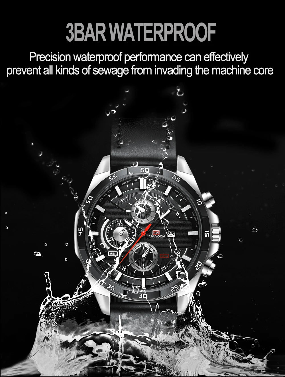 Montre à quartz en cuir pour homme, style sport, grand, décontracté, mode, original, noir, rose, or, calendrier, 46mm