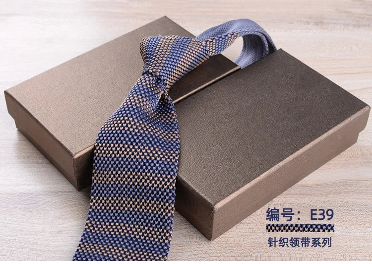 Men's Casual British Style Retro Striped Knitted Ties Formal Business Navy Red Brown Handmade Ties Tuxedo Neckties