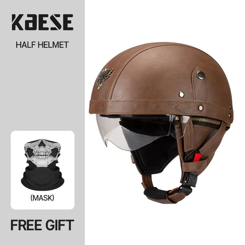 Motorcycle Half-Face Vintage Helmets Men Women Unisex Scooter Summer Helmet Black Brown DOT Approved Helmet