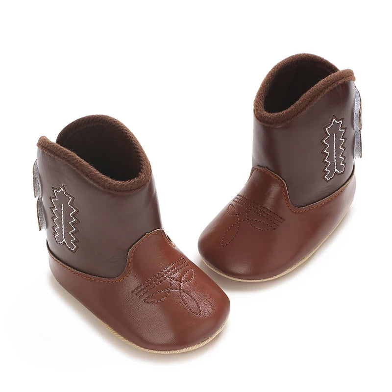 Bottines Cowboy Bébé Cuir PU Antidérapantes — Fille & Garçon 0–18 mois