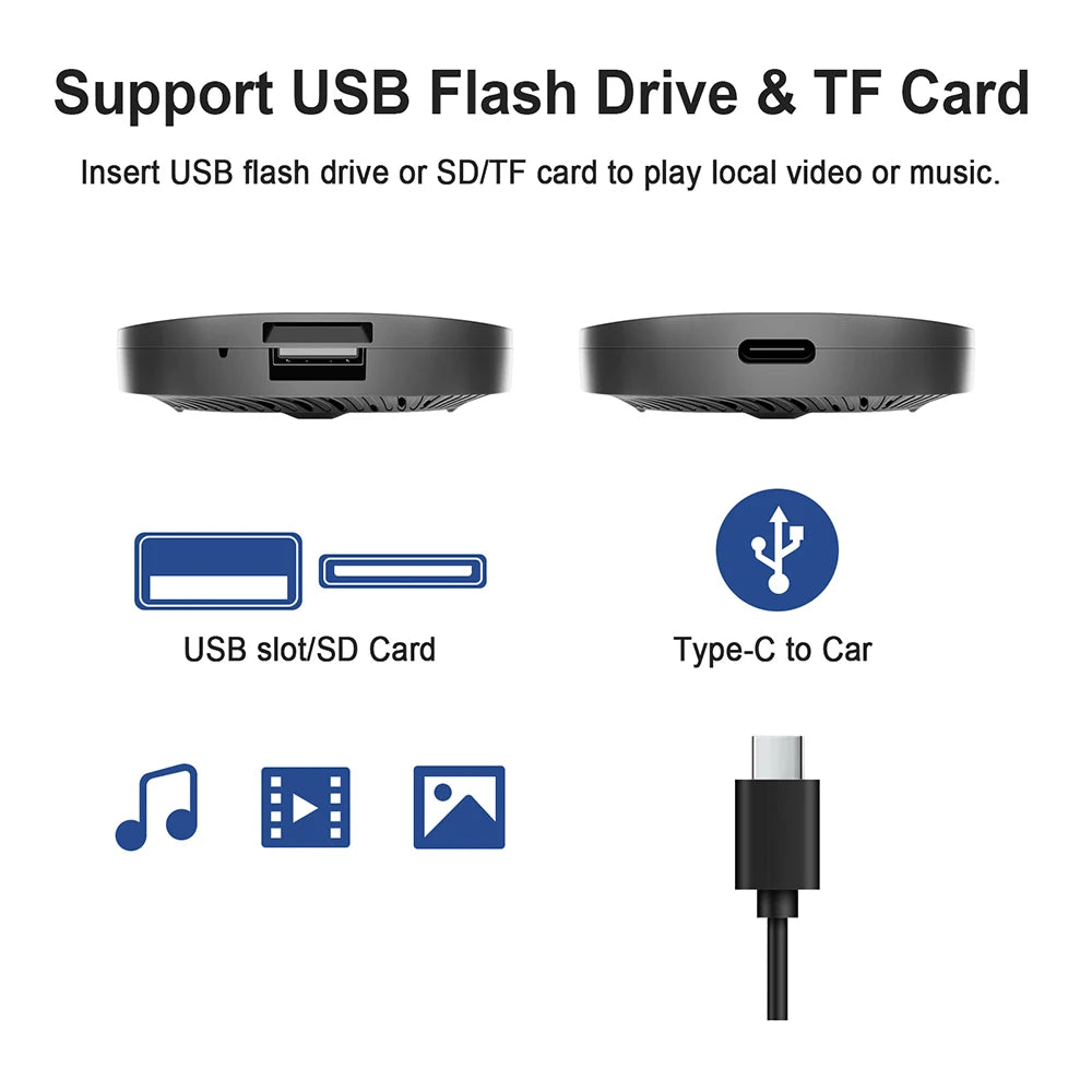 Adaptador inalámbrico 3 en 1, Android 13, AI Carplay, Android Auto, OEM, con cable a caja inalámbrica CarPlay, rápido, alérgico, prometedor Netflix