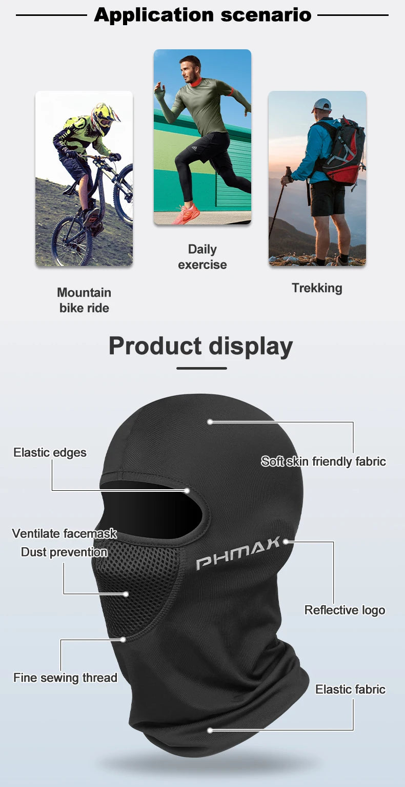 PHMAX Mascarilla de montar para motocicleta, protección contra el viento y el calor, transpirable, máscara facial completa, pasamontañas, sombrero, bufanda, gorra, moto, motociclista, gorra de viento