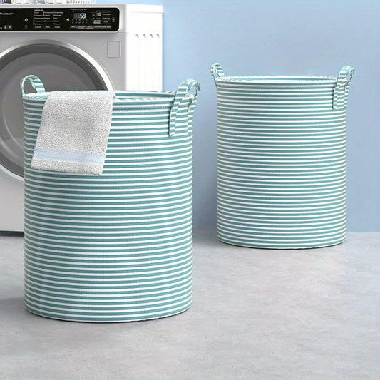 Striped Minimalist Collapsible Laundry Basket, Multi-Purpose Foldable Storage Organizer for Bathroom, Bedroom, Clothes Toys, Home, 1 Pack