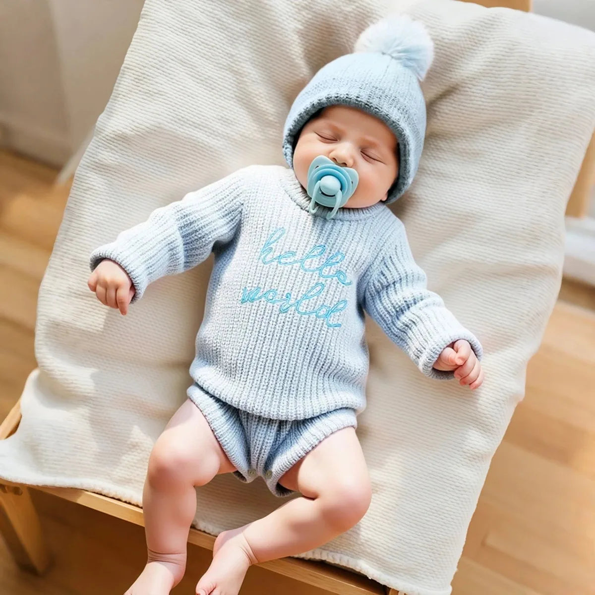 Hello World – pelele de punto para recién nacidos con gorro de pompones a juego, suéter para bebés niños y niñas, conjuntos para sesión de fotos, HD