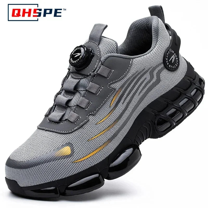 Botón giratorio nuevos zapatos de seguridad para hombre Anti-aplastamiento Anti-perforación zapatos de trabajo de moda para hombre zapatos deportivos botas de protección de seguridad para hombre