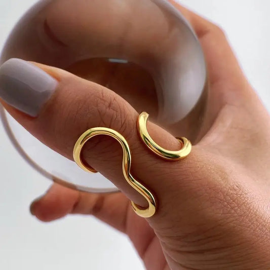 Anillo abierto impermeable de acero inoxidable para mujer, dijes de personalidad, chapado en oro real PVD de 18 quilates, joyería de moda para mujer