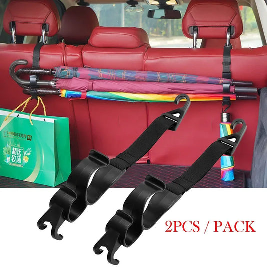 Gancho para asiento trasero de coche, 2 piezas, gancho multifunción para reposacabezas de asiento trasero, soporte para paraguas, gancho de almacenamiento para respaldo de asiento, herramienta interior automotriz