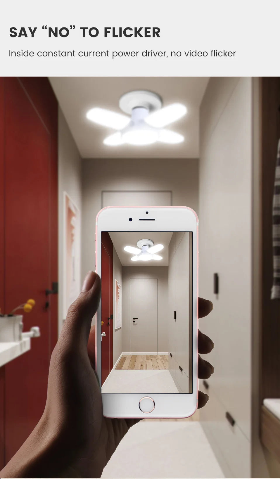 Ampoule LED pliable en forme d'éventail E27, déformation AC220V/110V pour plafonniers domestiques, entrepôt et Garage, feuille blanche 6500K