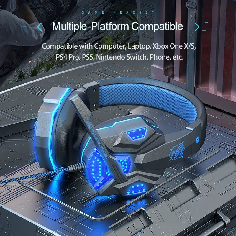 Auriculares de diadema RGB para juegos HOMEFISH SY830MV con micrófono, auriculares con cable supraaurales ligeros para PC, PS5, Xbox, Switch