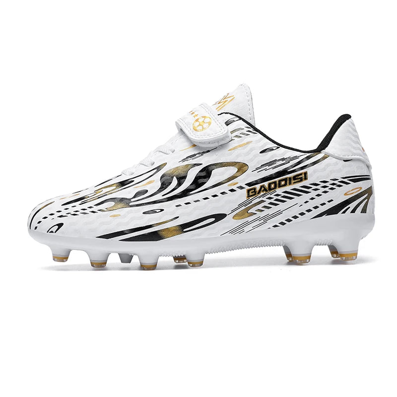 Chaussures de Football TF Enfant & Garçon Cuir Verni Basses — Gazon Synthétique & Futsal, Toutes Saisons
