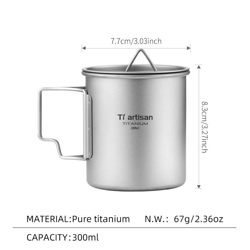 Tiartisan extérieur titane léger Portable thé tasse à café poignée pliante Camping tasse d'eau pour randonnée voyage