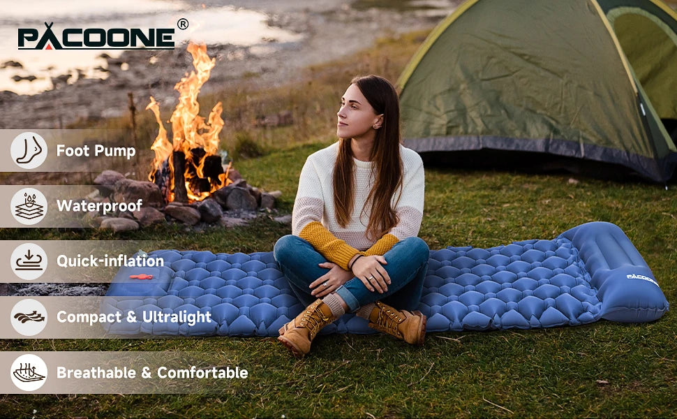 PACOONE – matelas gonflable de type presse pour Camping, imperméable à l'humidité, coussin de couchage d'extérieur, tapis d'air de plage, tente, coussin de voyage
