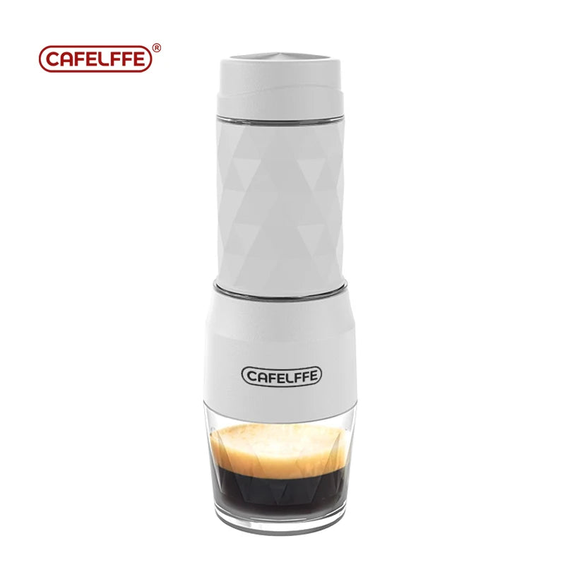 Cafelffe 3 en 1 Máquina de café portátil de agua caliente/fría, cafetera manual de espresso para cápsulas y café molido, cafetera de prensa manual para senderismo y viajes