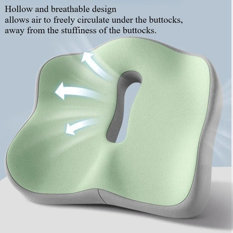 Coussin de siège en mousse à mémoire de forme, 1 pièce, support ergonomique 3D |   Vert clair et gris, polyester lavable, essentiels pour voiture/bureau