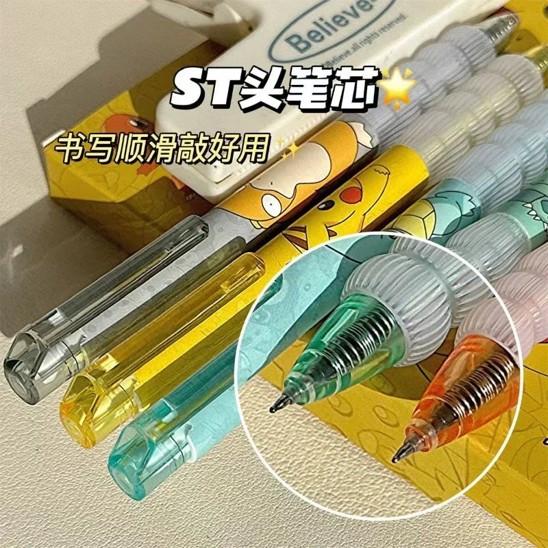 Plumas de Gel de presión de Pokemon Pikachu Squirtle Charmander, 5 piezas, juego de bolígrafos de Gel de dibujos animados, útiles escolares y de oficina, regalos para niños