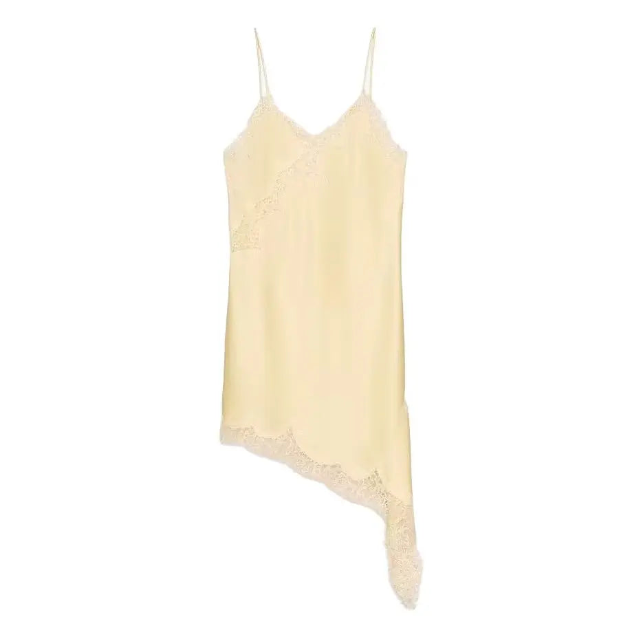 Vestido de encaje sexy para mujer, irregular, cuello en V, dobladillo de tirantes, vestidos largos, nueva moda 2025, vestidos de fiesta