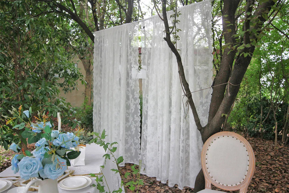 Rideaux transparents en dentelle brodée de fleurs blanches, en Voile de fenêtre de poche pour salon, chambre à coucher, décor de scène de mariage