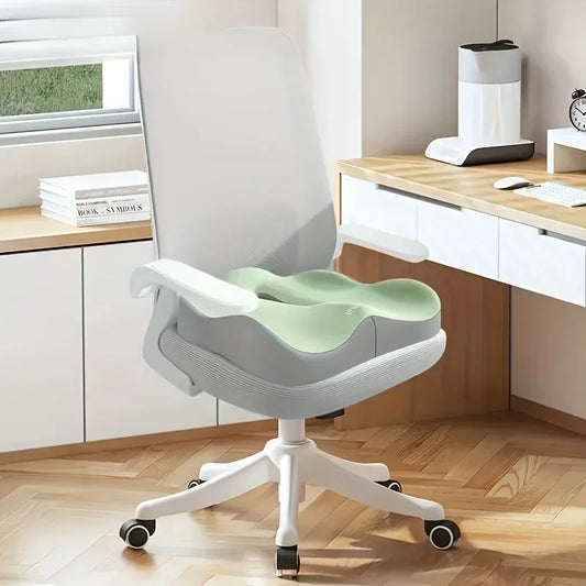 Cojín de asiento de espuma viscoelástica, 1 pieza, soporte ergonómico 3D | Verde claro y gris, poliéster lavable, esenciales para coche/oficina