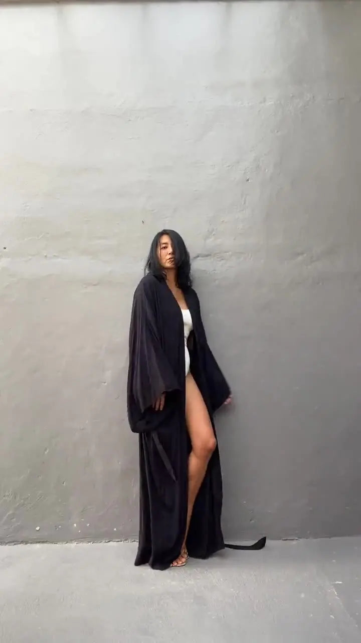 Robe de Plage Longue avec Ceinture pour Femme, Kimono Sexy, Cardigan d'Été, 5 Couleurs Unies